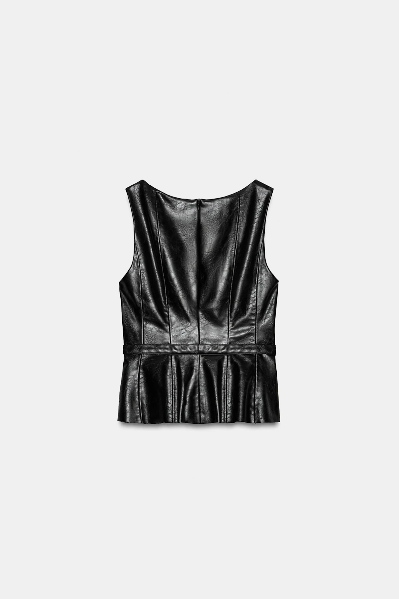 BELTED FAUX LEATHER TOP