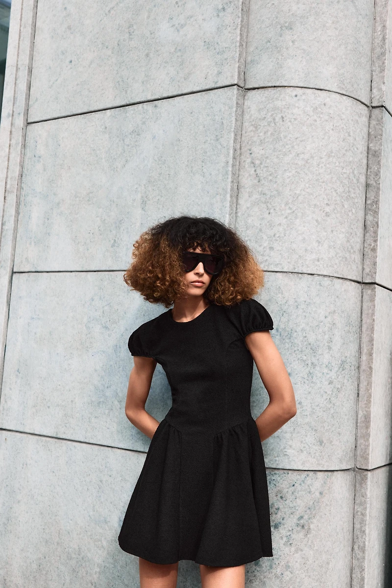 BOUCLÉ PUFF SLEEVE DRESS