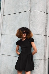 BOUCLÉ PUFF SLEEVE DRESS