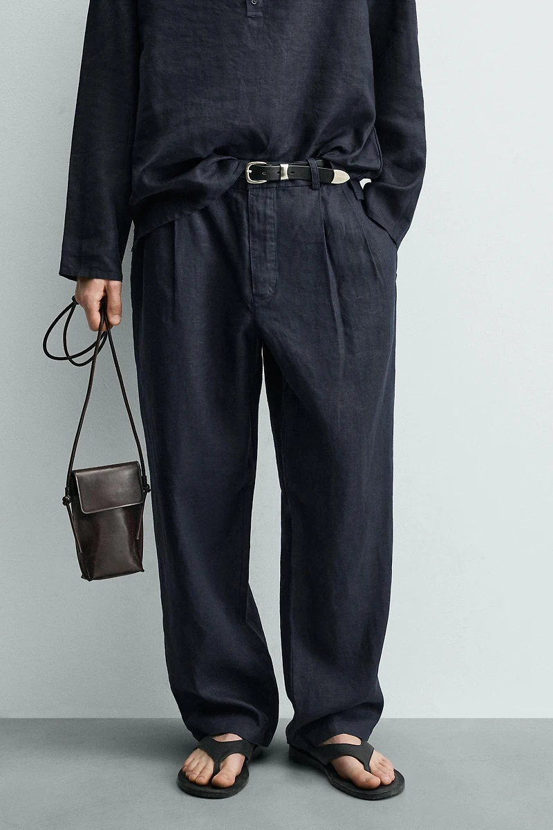 100% HEMP PLEATED WIDE FIT PANTS