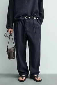 100% HEMP PLEATED WIDE FIT PANTS