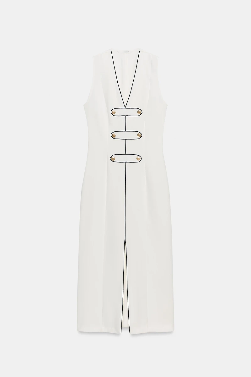 CONTRAST TRIM FROG FASTENING MIDI DRESS