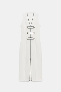 CONTRAST TRIM FROG FASTENING MIDI DRESS
