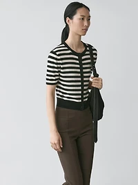 Striped short sleeve knit cardigan