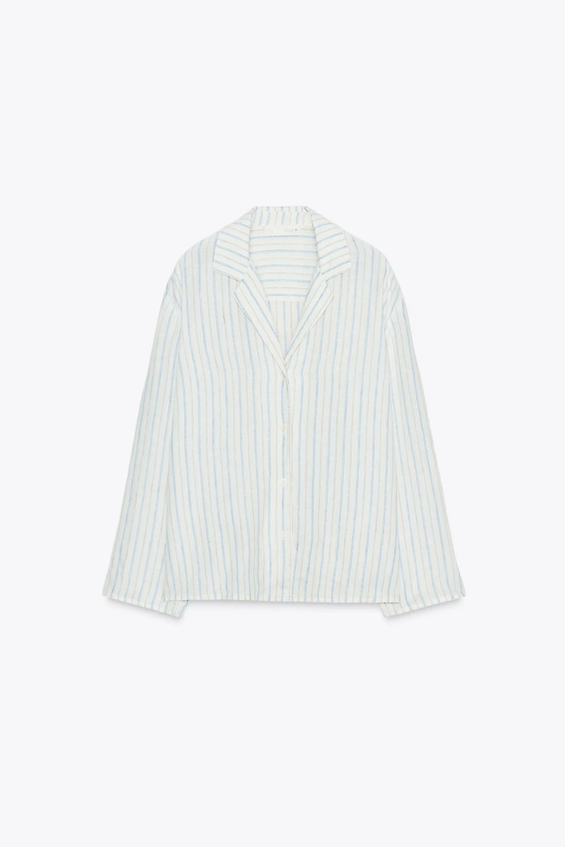 ZW COLLECTION STRIPED LINEN PAJAMA SHIRT