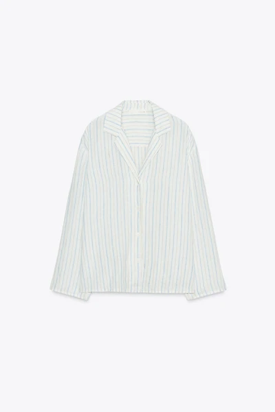 ZW COLLECTION STRIPED LINEN PAJAMA SHIRT