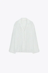 ZW COLLECTION STRIPED LINEN PAJAMA SHIRT