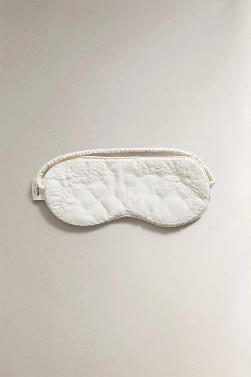 EMBROIDERED COTTON EYE MASK AND BAG SET