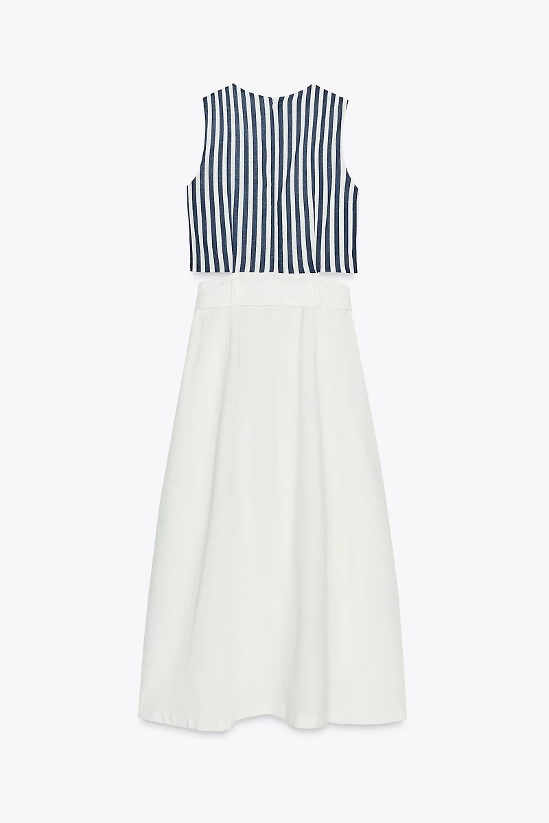 LINEN BELTED COMBINATION MAXI DRESS