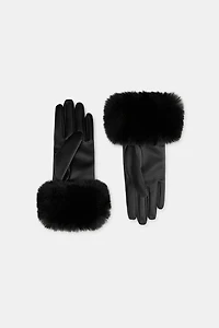 FAUX LEATHER FUR GLOVES