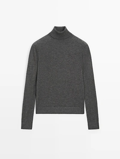 Wool blend high neck knit sweater