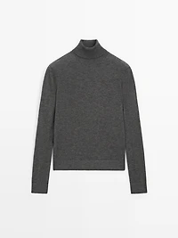 Wool blend high neck knit sweater