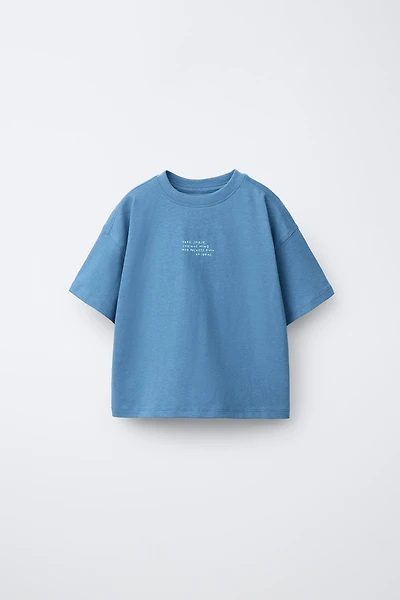 COTTON LINEN BLEND TEXT T-SHIRT