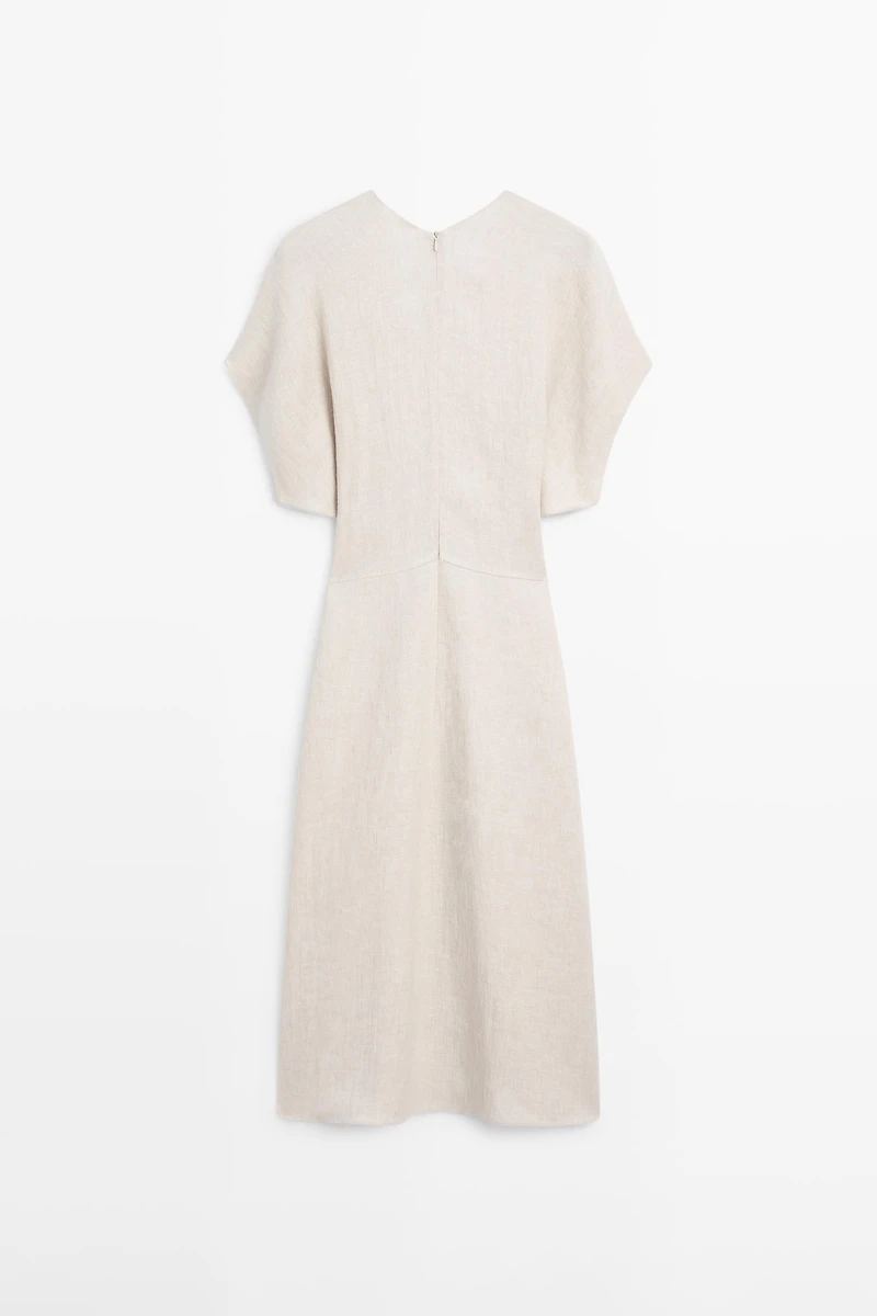 Lightweight short sleeve linen midi dress