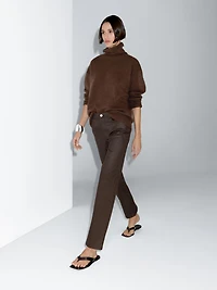 Pantalon straight enduit taille haute