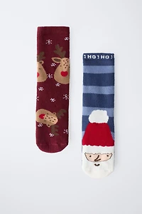 TWO-PACK OF SANTA CLAUS AND REINDEER NON-SLIP SOCKS