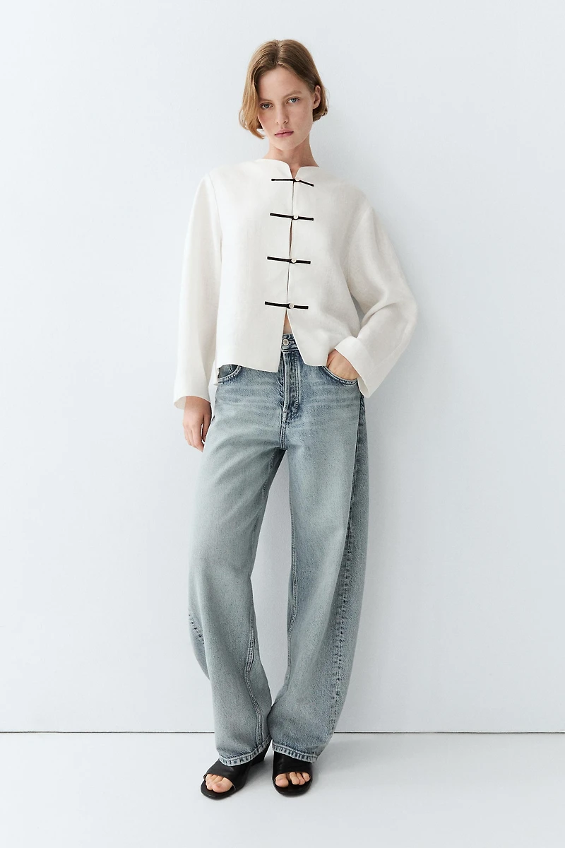 100% linen flowing shirt with button detail