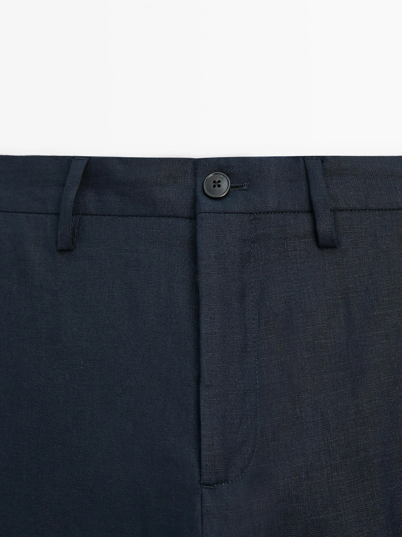 Pantalon regular fit 100 % lin