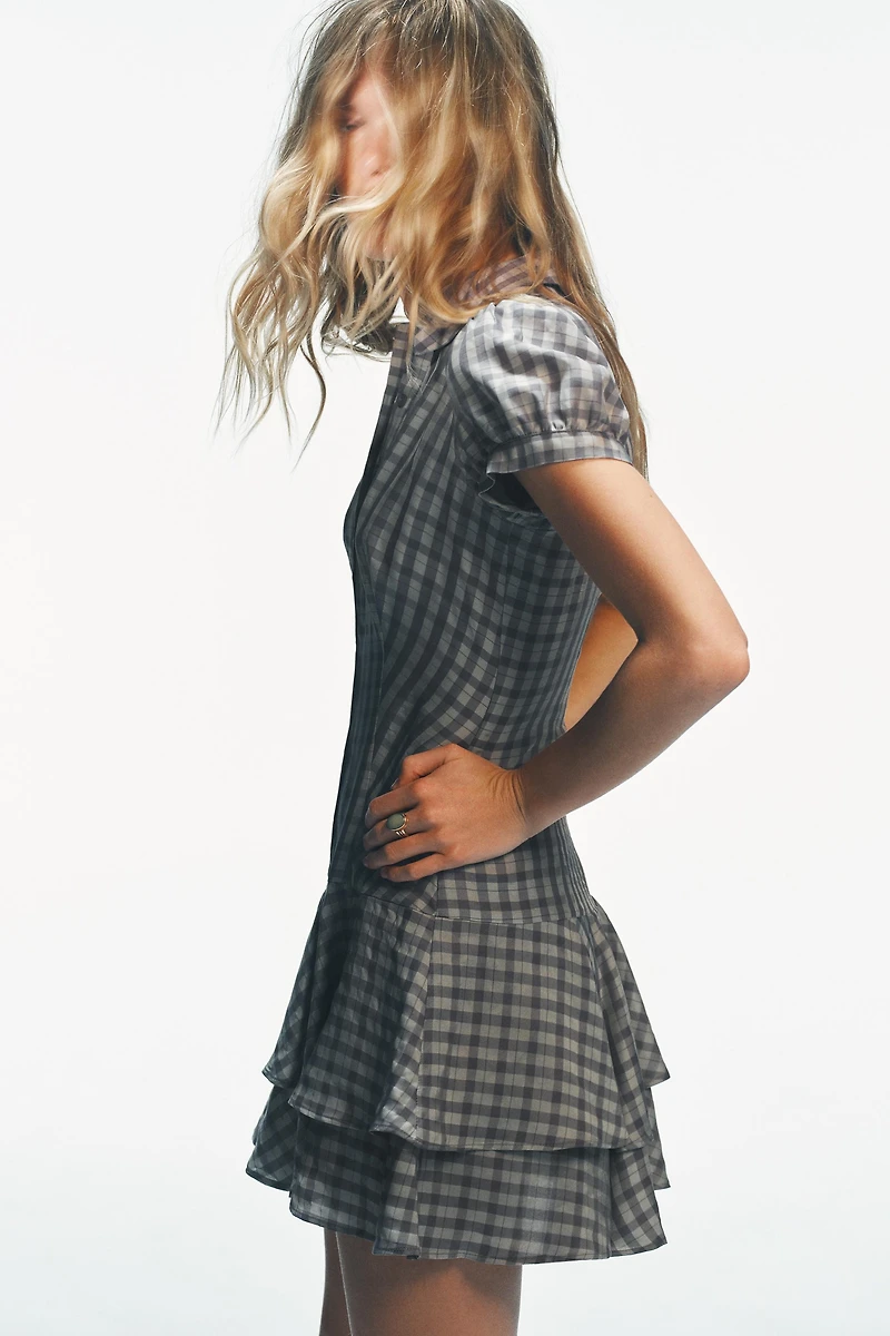 PLAID RUFFLED SHORT DRESS