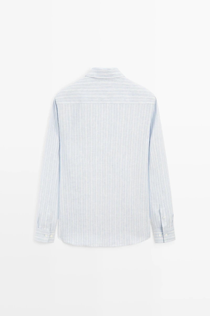 100% linen regular fit faded striped shirt