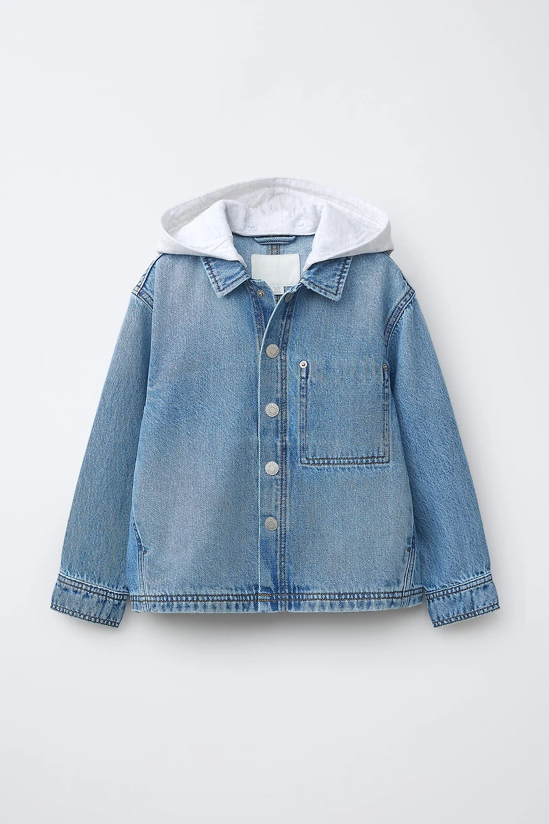 DENIM OVERSHIRT WITH REMOVABLE FLEECE HOODIE