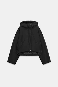 WATER REPELLENT WINDPROOF FAUX FUR HOODIE PUFFER JACKET