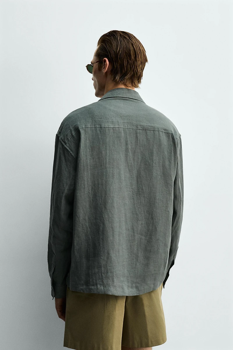 RELAXED FIT 100% LINEN PLEATED SHIRT