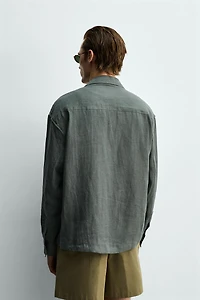 RELAXED FIT 100% LINEN PLEATED SHIRT