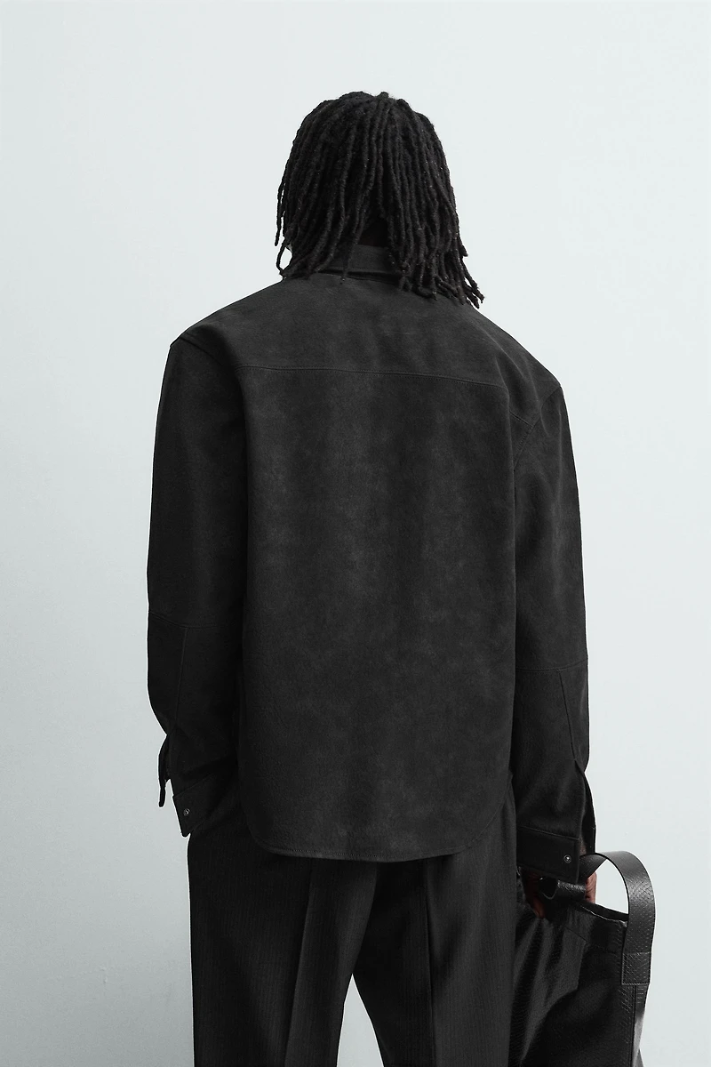 RELAXED FIT FAUX LEATHER OVERSHIRT