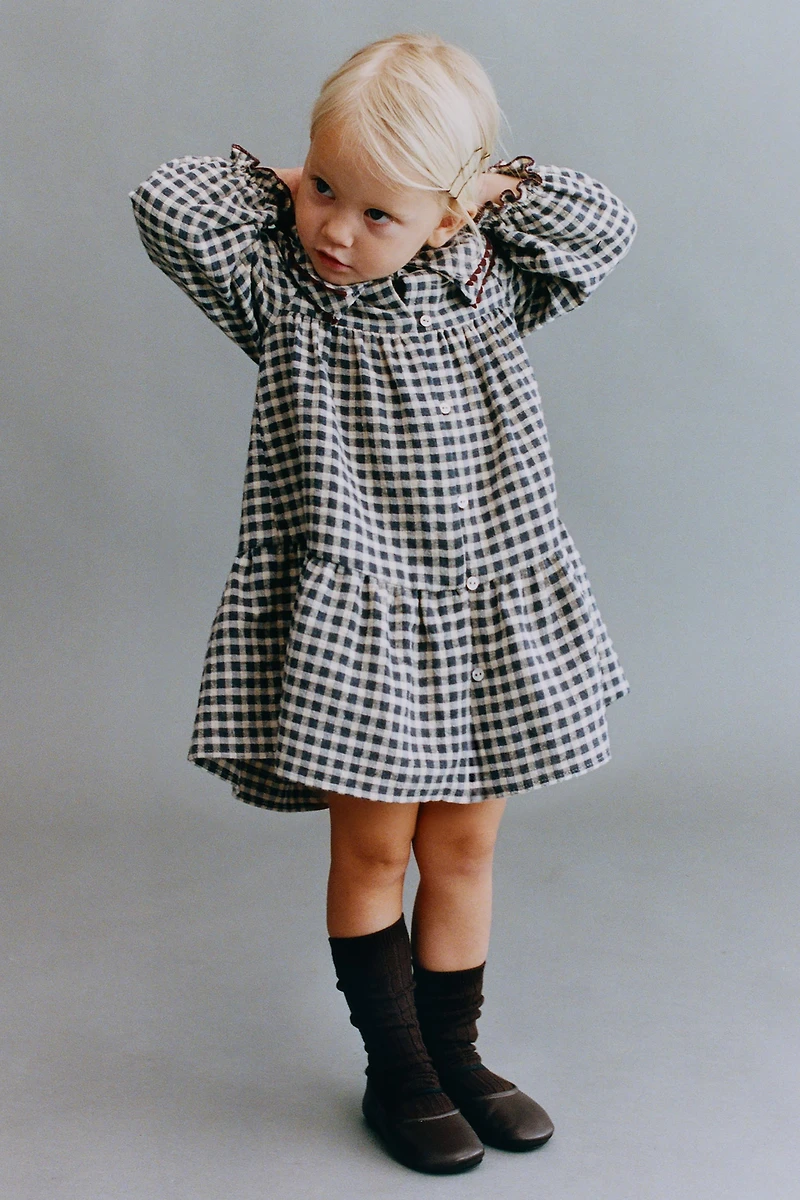 PLAID RIC-RAC TRIM DRESS