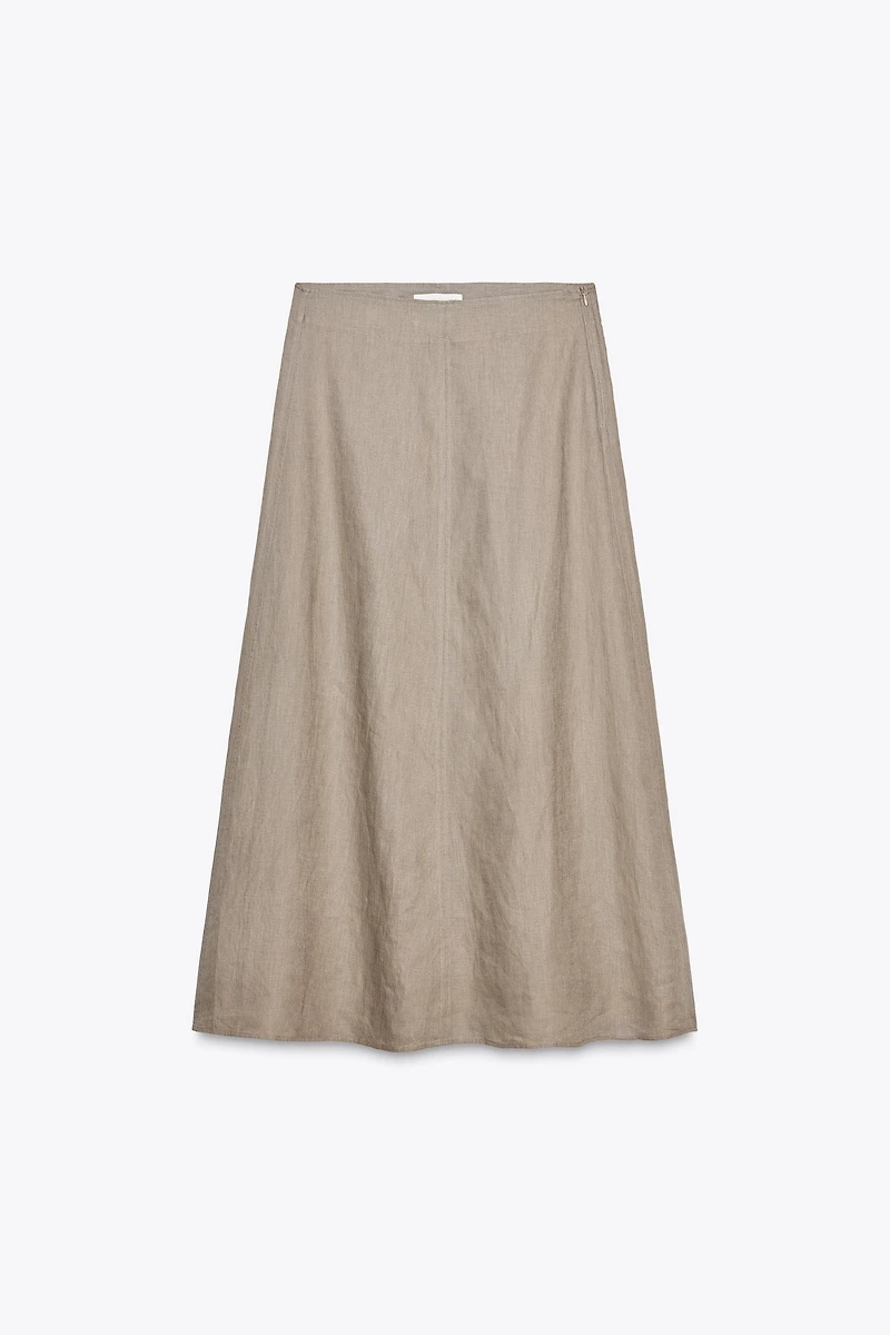 100% LINEN MIDI SKIRT ZW COLLECTION