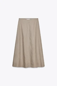 100% LINEN MIDI SKIRT ZW COLLECTION