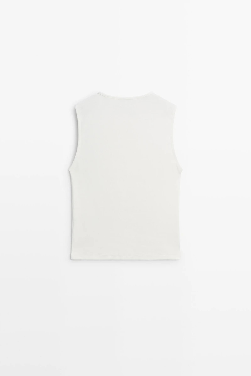 Cotton blend bib detail T-shirt