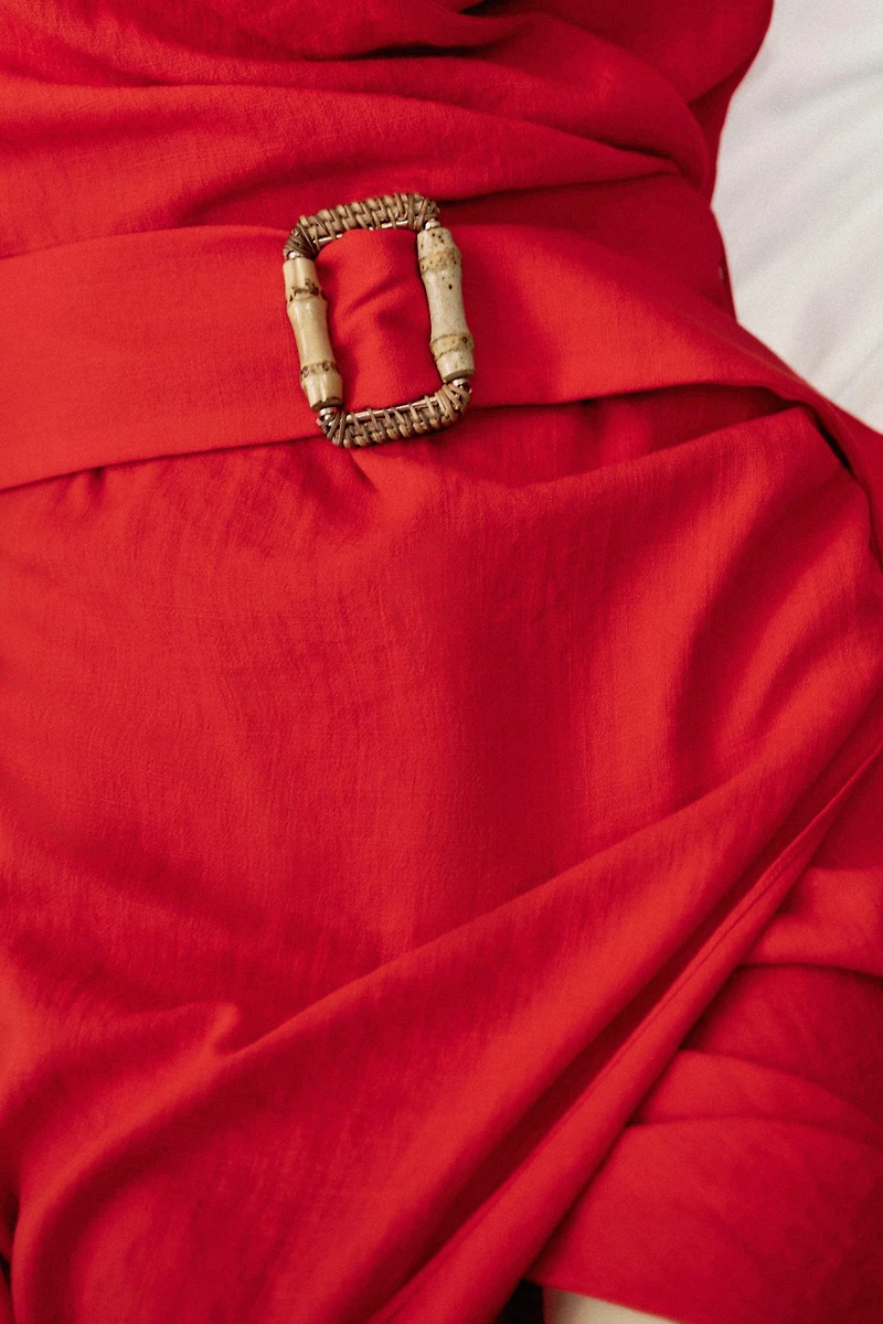 BELTED WRAP MIDI DRESS