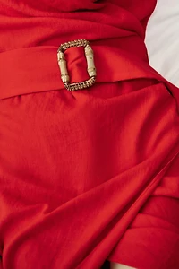 BELTED WRAP MIDI DRESS