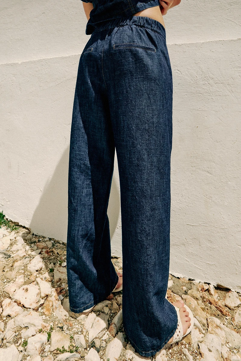 LINEN BLEND STRAIGHT LEG PANTS