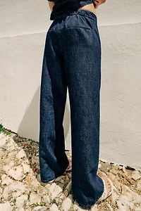LINEN BLEND STRAIGHT LEG PANTS