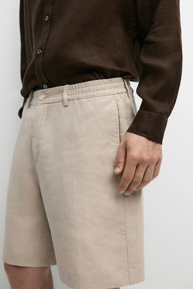 100% linen short Bermuda shorts