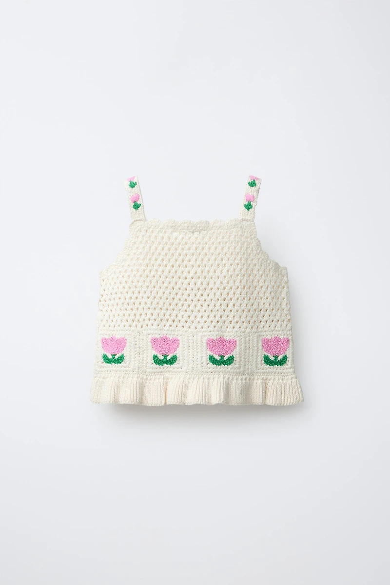 CROCHET KNIT FLORAL TOP