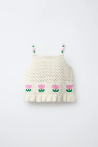 CROCHET KNIT FLORAL TOP