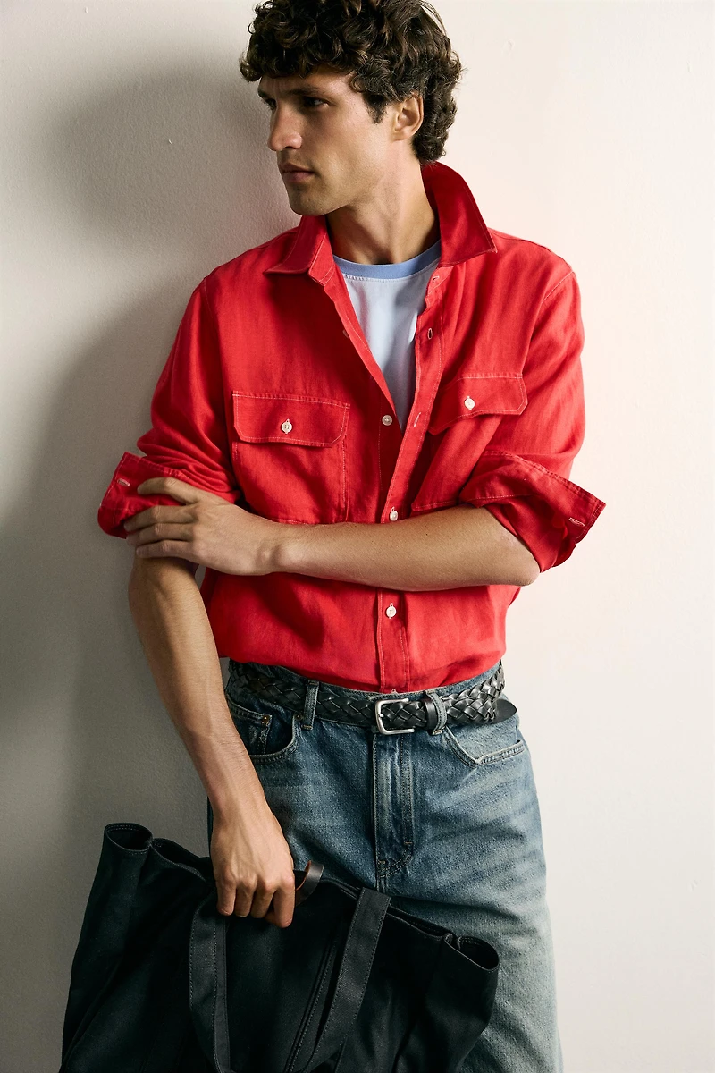 100% LINEN REGULAR FIT OVERSHIRT