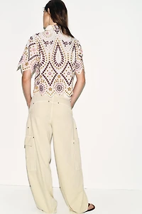 EMBROIDERED EYELET SHORT SLEEVE SHIRT