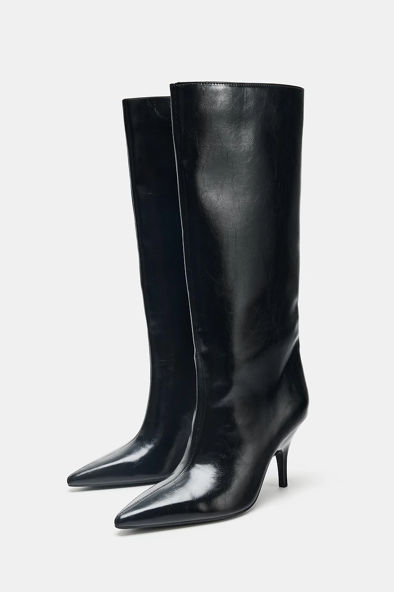 KITTEN HEEL HIGH BOOTS