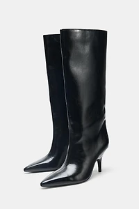 KITTEN HEEL HIGH BOOTS