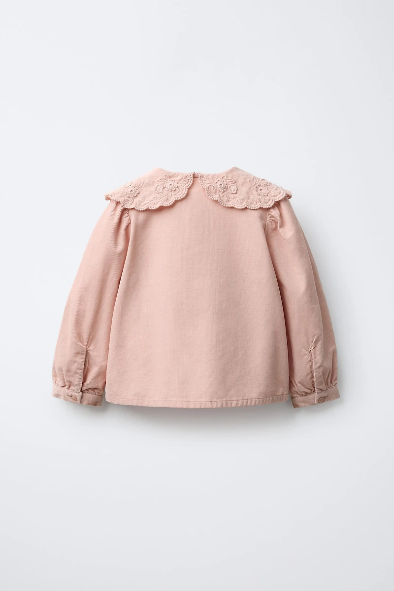 EMBROIDERED PETER PAN COLLAR CORDUROY SHIRT