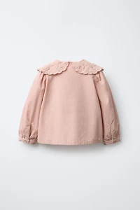 EMBROIDERED PETER PAN COLLAR CORDUROY SHIRT