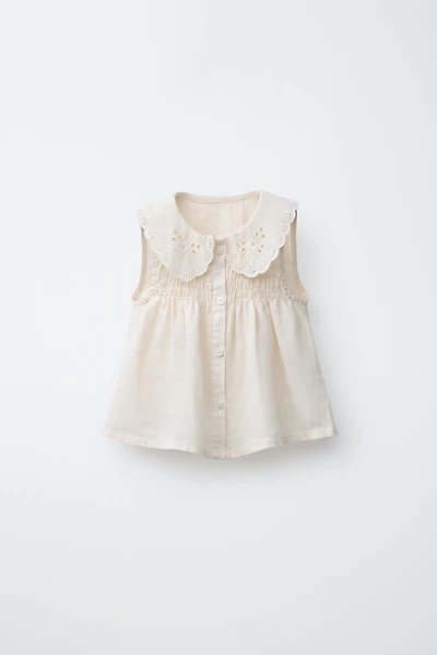 100% LINEN LACE COLLAR BLOUSE