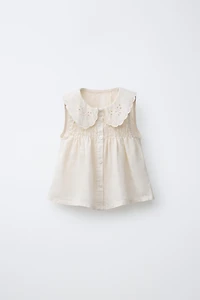 100% LINEN LACE COLLAR BLOUSE