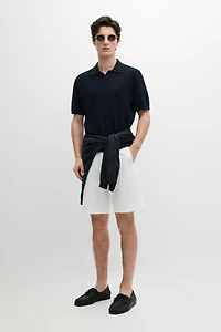 Cable-knit V-neck polo shirt