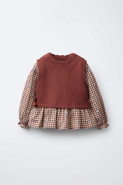 EMBROIDERED SHIRT COMBINATION KNIT VEST
